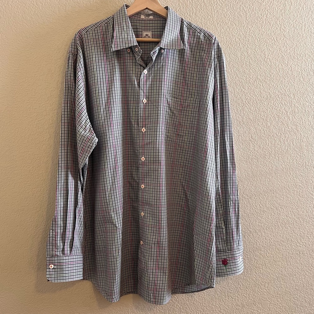 Peter Millar Gingham Pattern Long Sleeve Button Down Shirt Size XL